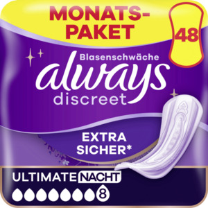 Always Monatspaket Discreet Inkontinenz Einlagen Ultimate Nacht