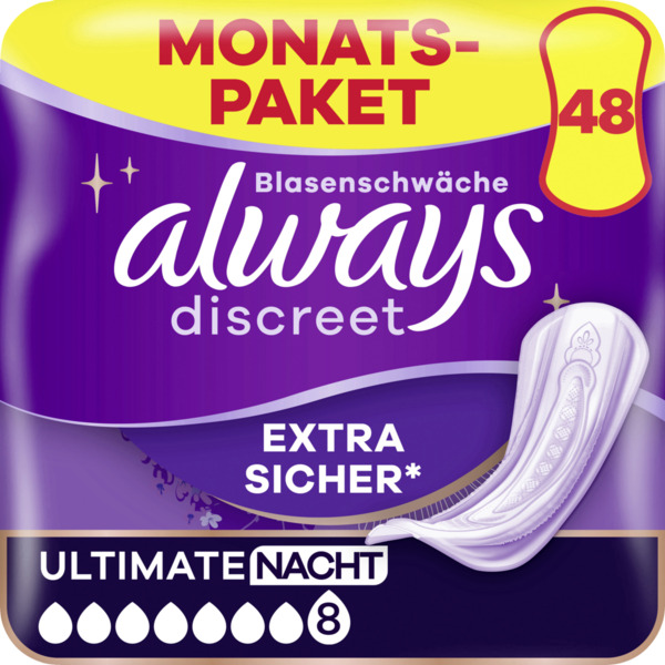 Bild 1 von Always Monatspaket Discreet Inkontinenz Einlagen Ultimate Nacht