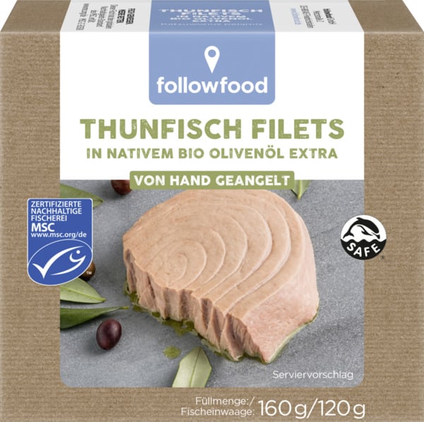 Bild 1 von followfood MSC Thunfisch Filets in nativem Bio Olivenöl extra, 160 g