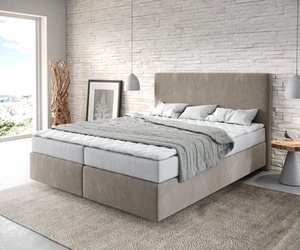 Boxspringbett Dream-Well 160x200 cm Mikrofaser Beige mit Matratze und Topper