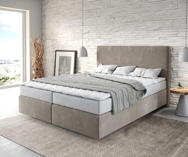 Bild 1 von Boxspringbett Dream-Well 160x200 cm Mikrofaser Beige mit Matratze und Topper