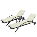 Bild 1 von 2er-Set Sonnenliege MCW-E27, Relaxliege Gartenliege, Poly-Rattan ~ schwarz, Kissen creme-beige