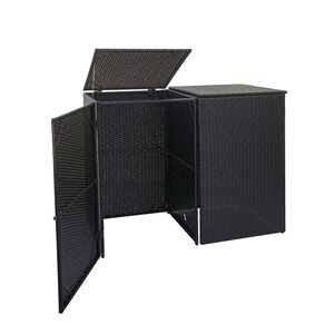 2er-Mülltonnenverkleidung MCW-E25, Mülltonnenbox Mülltonnenabdeckung, Poly-Rattan 2x120l ~ schwarz