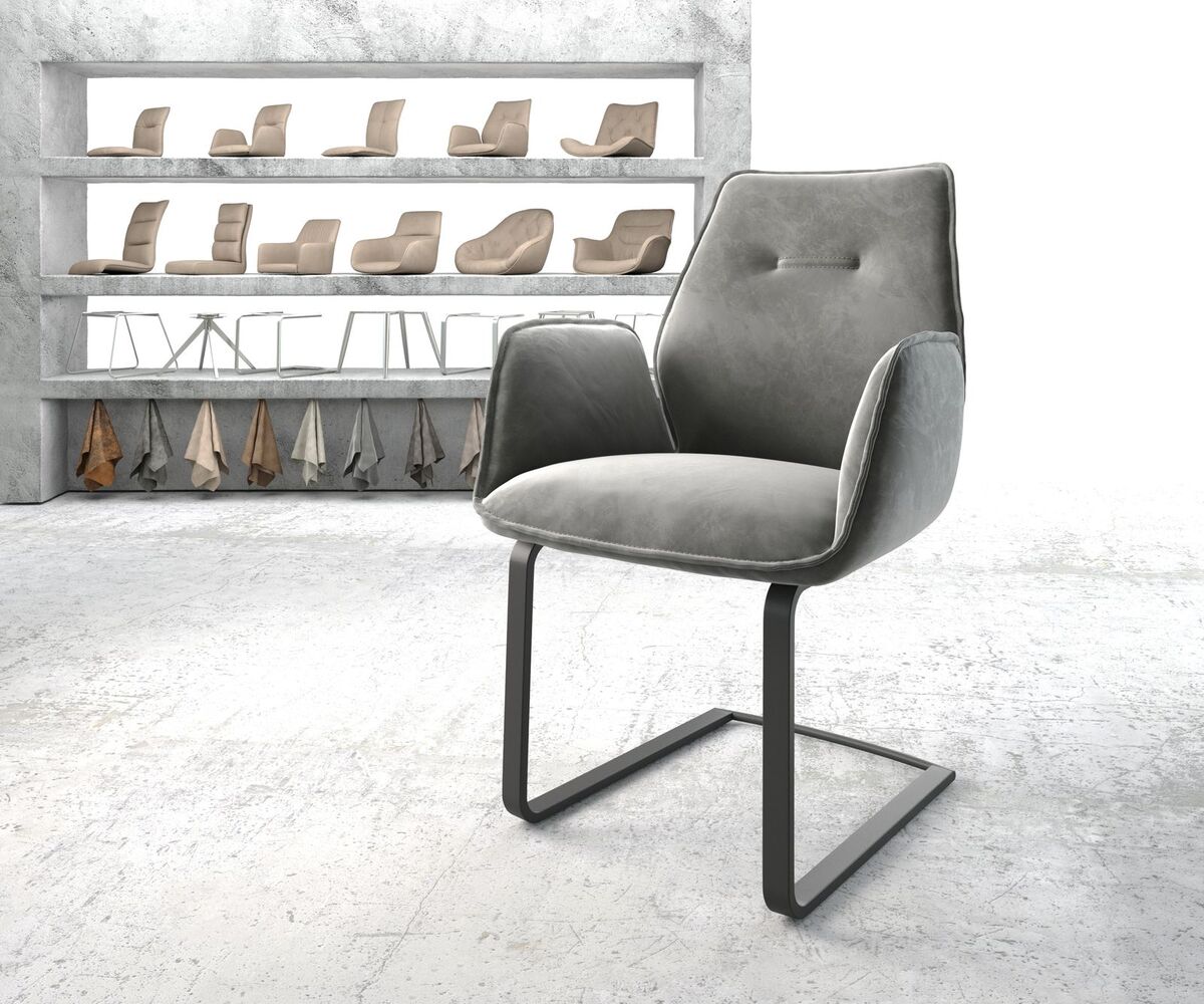 Bild 1 von Schwingstuhl Zoa-Flex Samt Grau Freischwinger flach Schwarz