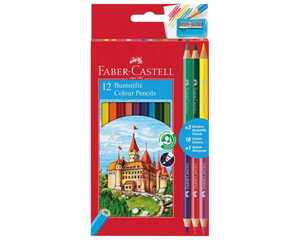 Faber-Castell Buntstifte mit Spitzer 12 Farben + 3 Bicolourstifte