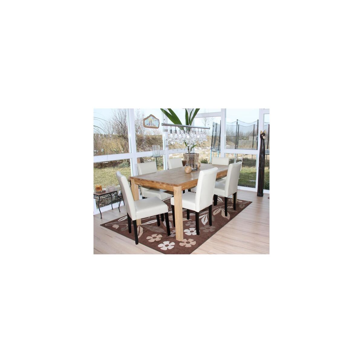 Bild 1 von 6er-Set Esszimmerstuhl Stuhl Küchenstuhl Littau, Leder ~ creme/dunkle Beine