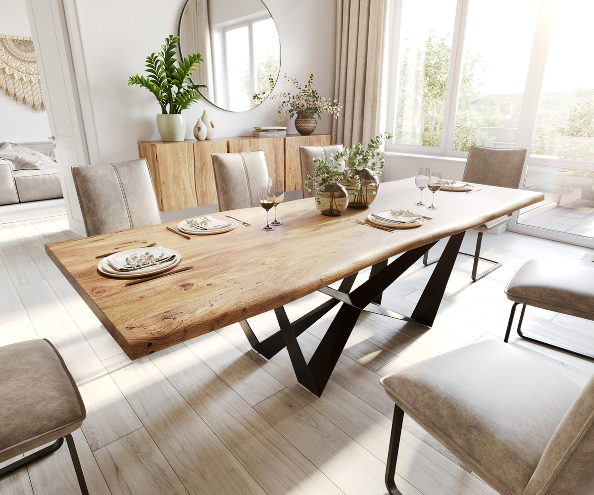 Bild 1 von Esstisch Edge 260x100 Akazie Natur Spider Flachstahl Schwarz Live-Edge