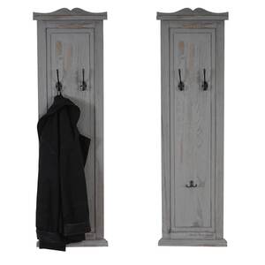 2er-Set Garderobe H33, Wandgarderobe Garderobenpaneel, Wandhaken Holz 109x28x4cm ~ grau shabby