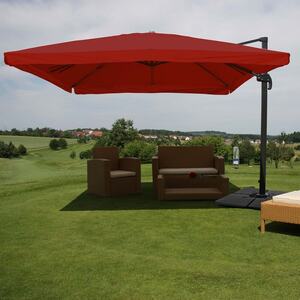 Gastronomie-Ampelschirm MCW-A96, 3x4m (Ø5m) Polyester Alu/Stahl 26kg ~ Flap, bordeaux mit Ständer, drehbar