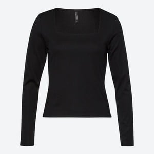 Damen-Langarmshirt mit Karree-Ausschnitt, Black