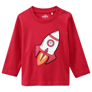 Baby Langarmshirt mit Raumschiff-Applikation ROT