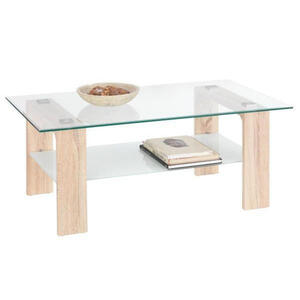 Carryhome Couchtisch, Weiß, Sonoma Eiche, Glas, Holzwerkstoff, rechteckig, eckig, 65x45x110 cm, Wohnzimmer, Wohnzimmertische, Couchtische, Glas-Couchtische