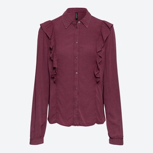 Damen-Bluse mit Rüschen, Dark-red