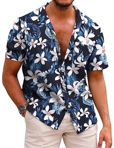 COOFANDY Herren Hawaiihemd Kurzarmhemd Sommer Hemd Freizeit Blumen Shirt Urlaub Strand Hemd Faltenfrei Button Down Hemden Regular Fit