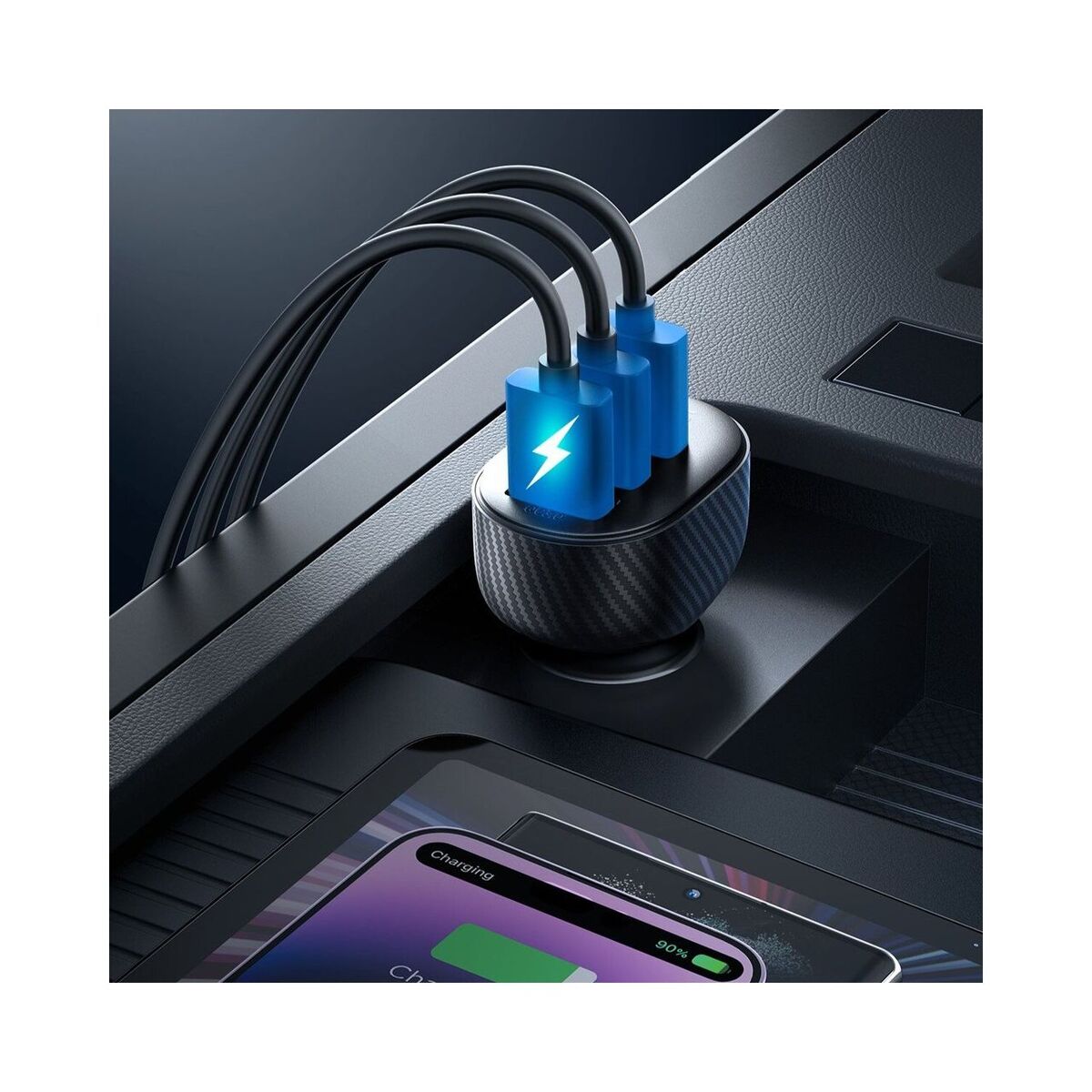 Bild 4 von 3,4A Autoladegerät mit 3x USB-A Display - Schwarz