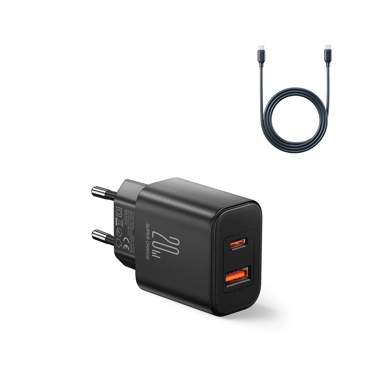 Bild 1 von Wandladegerät JR-TCF05 20W USB-A USB-C Ladegerät + USB-C Kabel - Schwarz