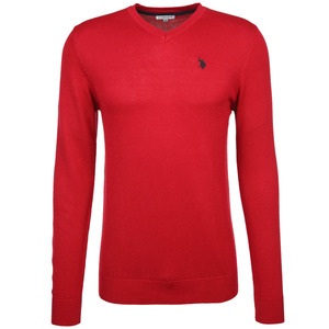 Herren Feinstrickpullover mit V-Ausschnitt Rot