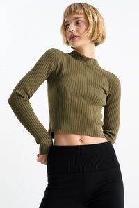 C&A Crop Pullover-gerippt, Braun, Größe: XS