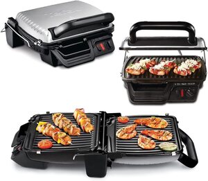 Tefal Elektrogrill GC3060, 2000 W, Tefal Kontaktgrill 3in1 mit Überback-Funktion und Auffangschale, doppelte Grillfläche, Aufklappbar als Tischgrill/BBQ, Sandwich, Steak, Panini; regelbarer Thermos