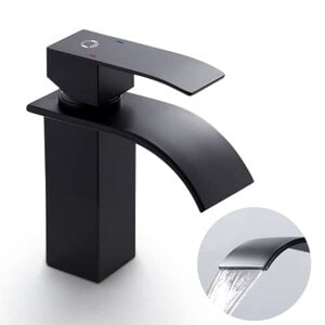 CECIPA Hoch Wasserfall Wasserhahn Bad Schwarz Waschtischarmatur Wasserfall Edelstahl mit Auslauf Höhe 185mm Hoch Waschbecken Armatur Wasserfall Mischbatterie Warmes und kaltes Wasser inkl. Zubehör