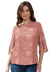 GRACE KARIN Damen Elegant Bluse 3/4 Ärmel Chiffon Oberteile Rundhals Shirt Casual Tops CLAF15