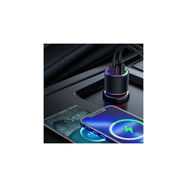 Bild 3 von 4.8A Autoladegerät 2 x USB mit Hintergrundbeleuchtung 24W Ladeadapter schwarz