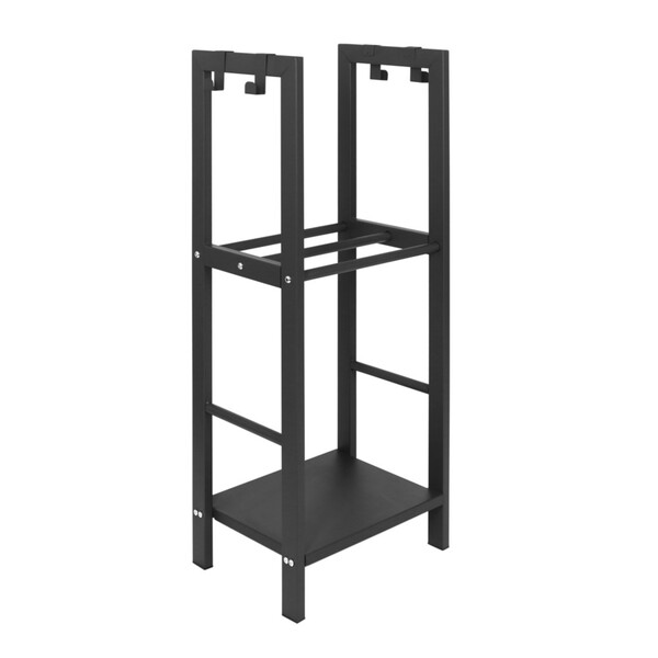 Bild 4 von modernes Kaminholzregal mit 2 Ablagen & 4 Haken für Kaminbesteck schwarz