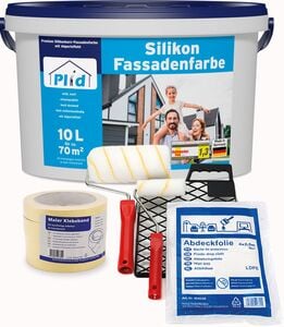 Premium Silikon Fassadenfarbe Aussenfarbe Fassadenweiß Anstreichset Weiß