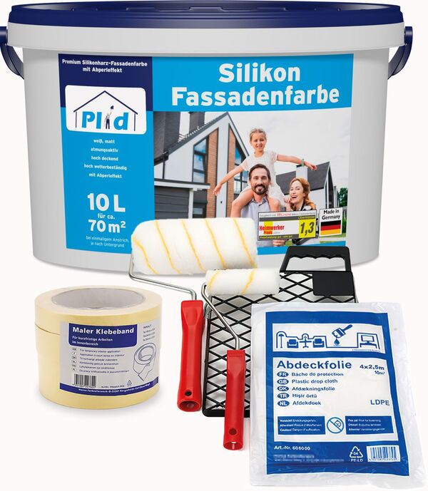 Bild 1 von Premium Silikon Fassadenfarbe Aussenfarbe Fassadenweiß Anstreichset Weiß