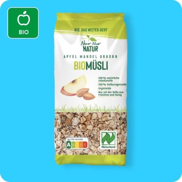 Bild 1 von NUR NUR NATUR Bio-Müsli, Dinkel-Nuss-Crunchy oder Apfel-Mandel-Urkorn