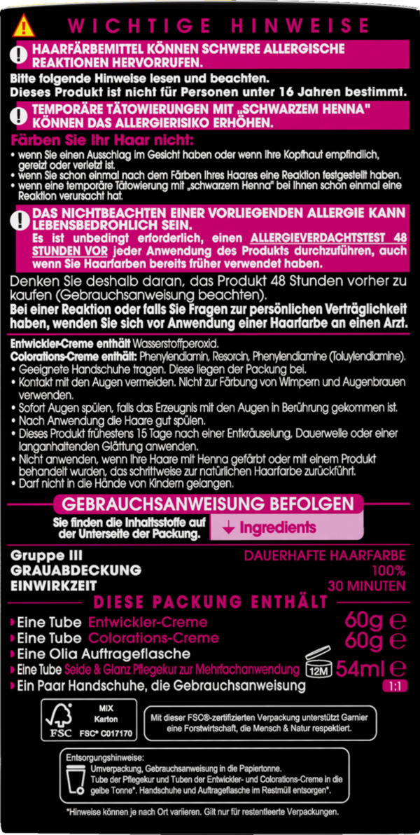 Bild 3 von Garnier Olia Dauerhafte Haarfarbe Coloration 1.0 Schwarz