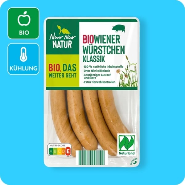 Bild 1 von NUR NUR NATUR Bio-Wiener Würstchen, Haltungsform 4: Premium⁵