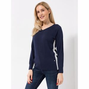 EVA LUTZ Pullover, 1/1-Arm V-Ausschnitt Kontrast-Streifen figurumspielend