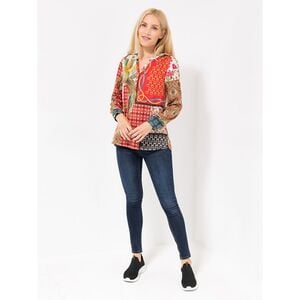 ANNI FOR FRIENDS Bluse Anna Allover-Druck Serafino-Ausschnitt leger weit