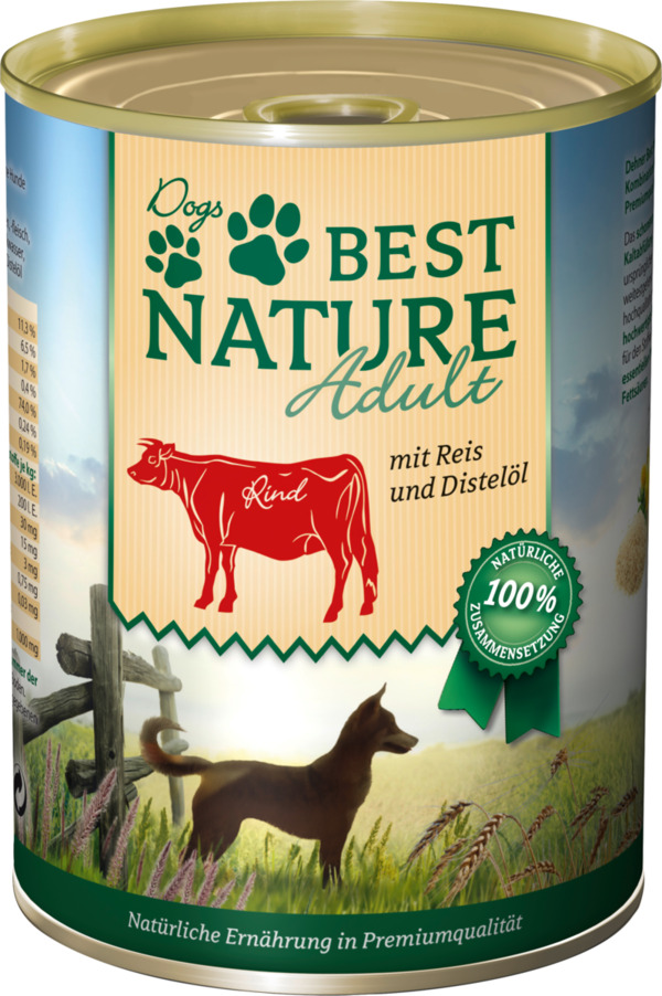 Bild 1 von Dogs Best Nature Nassfutter für Hunde, Adult, Rind, Reis und Distelöl