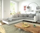 Bild 1 von Ecksofa Clovis Weiss Hellgrau Hocker Armlehne Ottomane Links Modulsofa