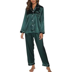 GAESHOW Damen-Pyjama-Set, Seide, Satin, langärmelig, Nachtwäsche, Loungewear für alle Jahreszeiten