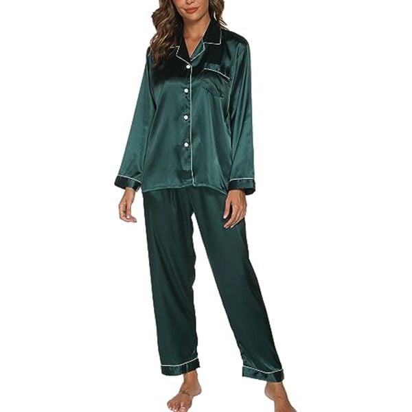 Bild 1 von GAESHOW Damen-Pyjama-Set, Seide, Satin, langärmelig, Nachtwäsche, Loungewear für alle Jahreszeiten