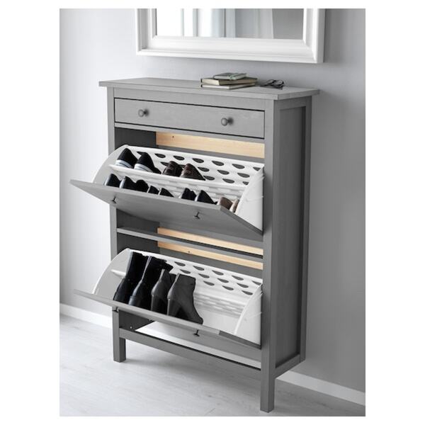 Bild 3 von HEMNES Schuhschrank, 2fach, grau lasiert 89x30x127 cm