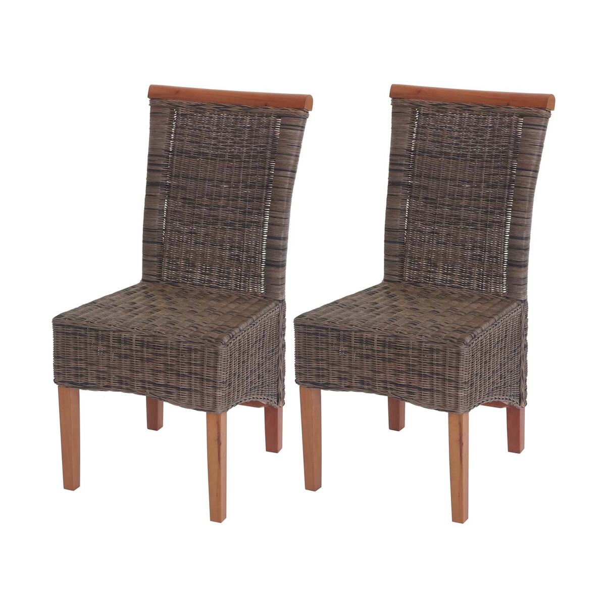 Bild 1 von 2er-Set Esszimmerstuhl Sinio, Stuhl Küchenstuhl, Rattan ~ ohne Sitzkissen