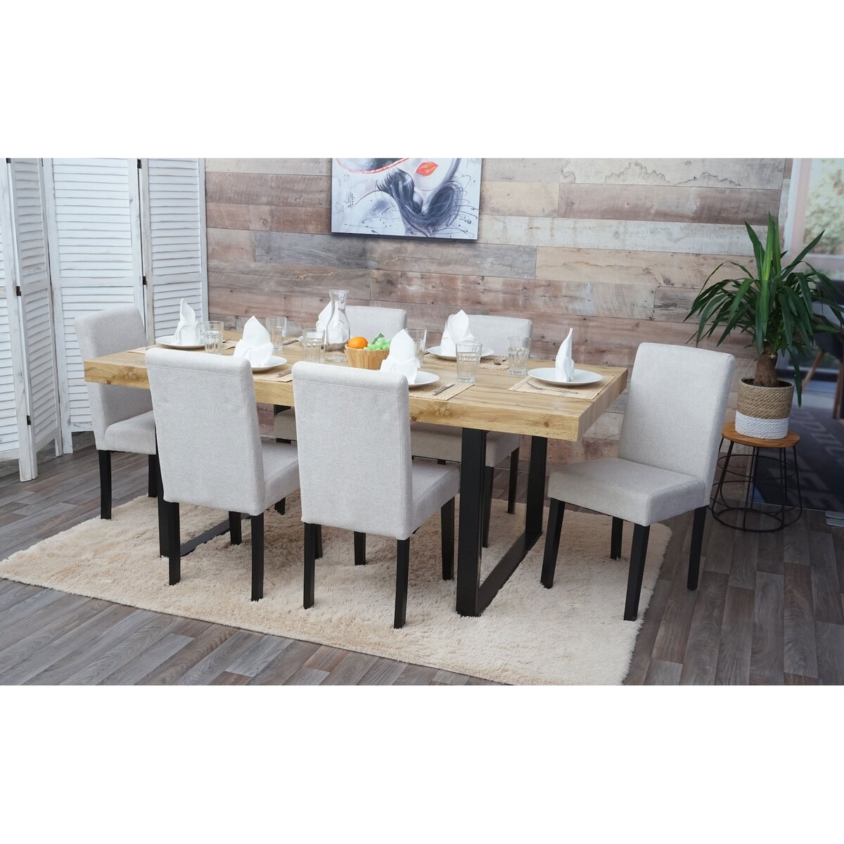 Bild 1 von 6er-Set Esszimmerstuhl Stuhl Küchenstuhl Littau ~ Textil, creme-beige, dunkle Beine