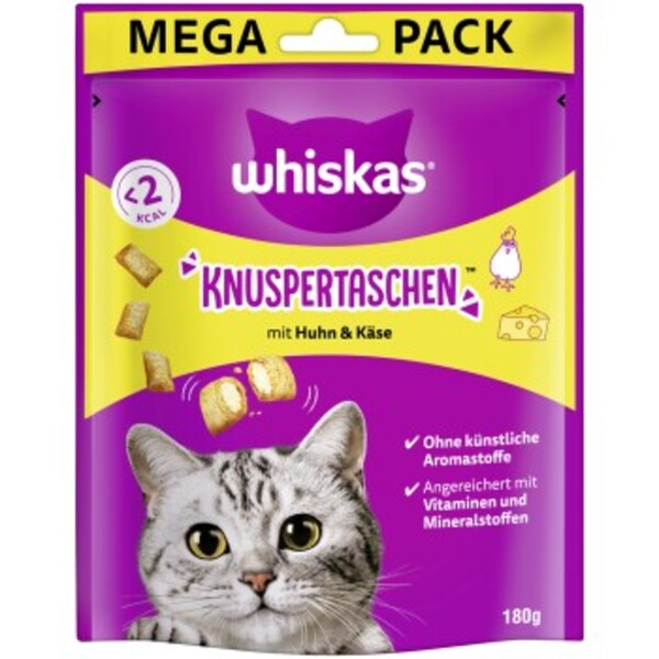 Bild 1 von Whiskas Knuspertaschen Mega Pack 180g Huhn & Käse