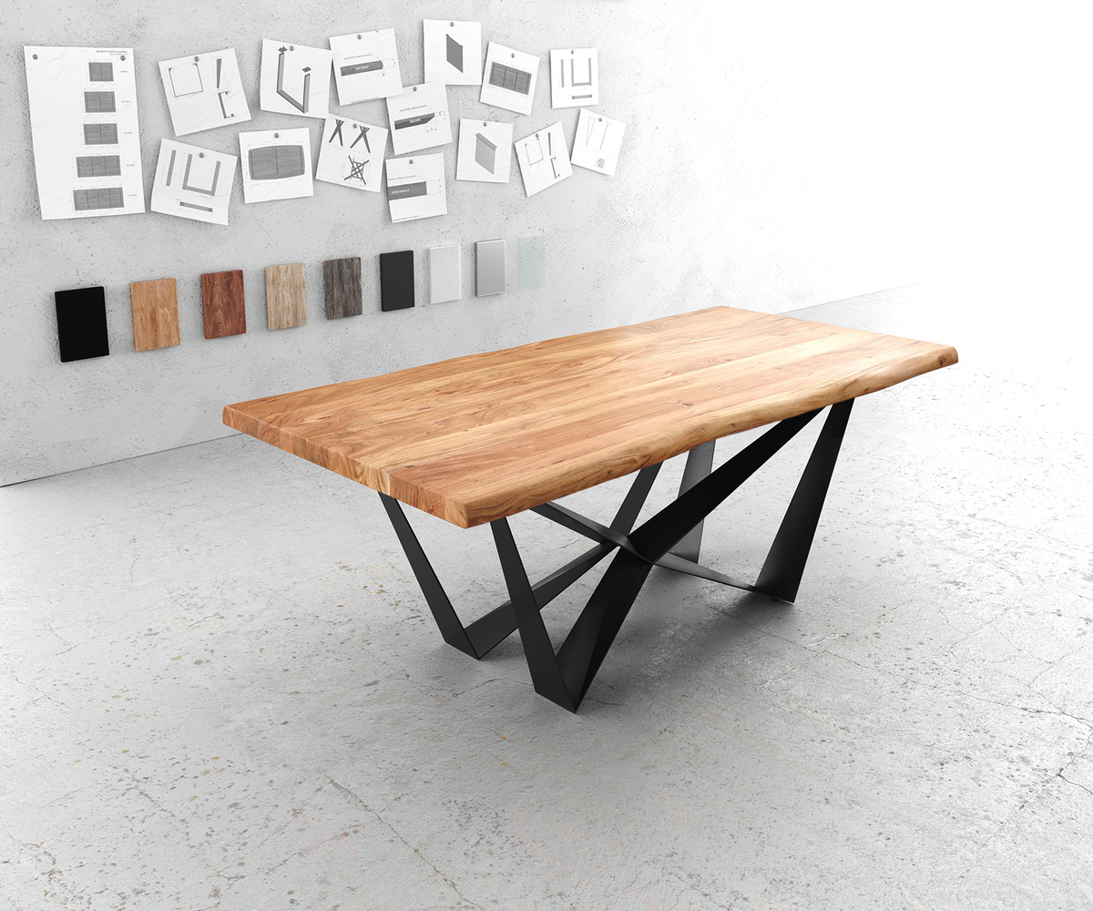 Bild 1 von Esstisch Edge 200x100 XL Akazie Natur Spider Flachstahl Schwarz Live-Edge