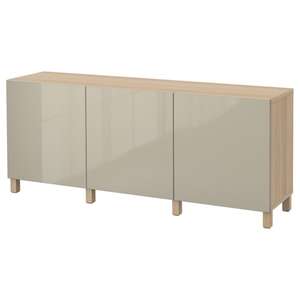 BESTÅ Aufbewahrung mit Türen, Eicheneff wlas/Selsviken/Stubbarp Hochglanz beige 180x42x74 cm