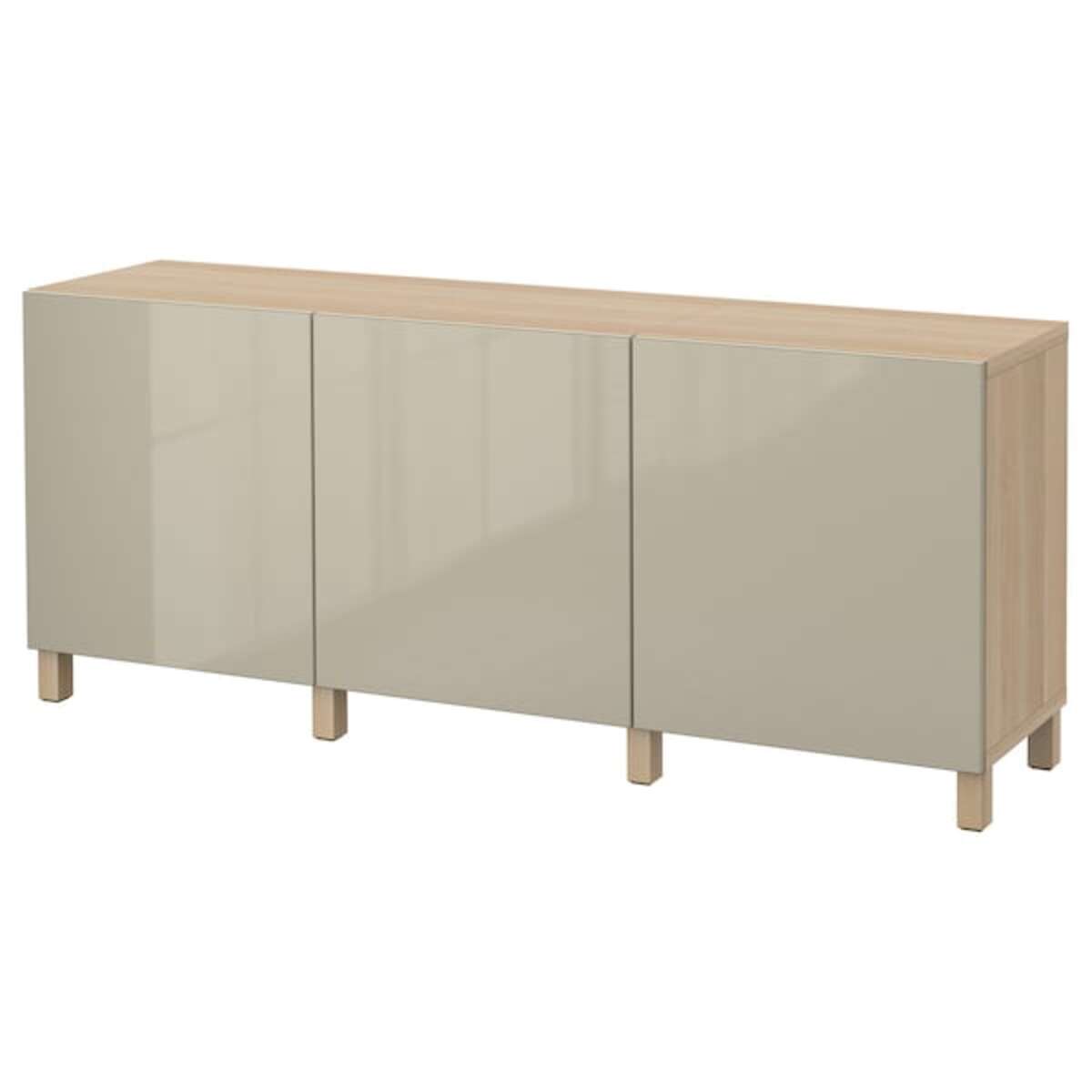 Bild 1 von BESTÅ Aufbewahrung mit Türen, Eicheneff wlas/Selsviken/Stubbarp Hochglanz beige 180x42x74 cm
