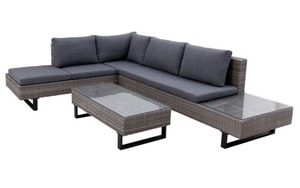 3 teiliges Gartenlounge Sofa Set Bahrain, Aluminiumgestell schwarz matt, Geflecht grau