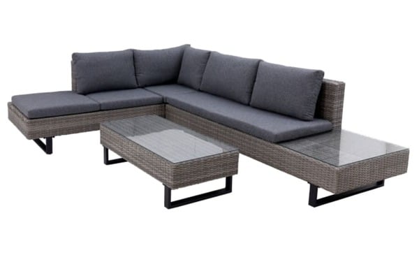 Bild 1 von 3 teiliges Gartenlounge Sofa Set Bahrain, Aluminiumgestell schwarz matt, Geflecht grau