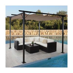 Pergola MCW-C42, Garten Pavillon, stabiles 6cm-Gestell + Schiebedach ~ 3x3m taupe-braun