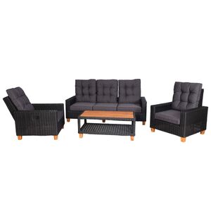 Gartengarnitur MCW-G28, Sitzgruppe Lounge-Set, Akazie Holz halbrundes Rattan verstellbar MVG ~ anthrazit, Kissen grau