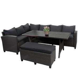 Poly Rattan Garnitur MCW-E96, Garten-/Lounge-Set Sitzgruppe, Spun Poly halbrundes Rattan ~ anthrazit, Kissen anthrazit